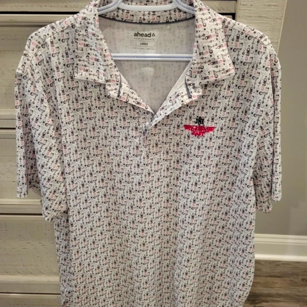 Ahead White Casual Button Down Shirt with Geometric Pattern